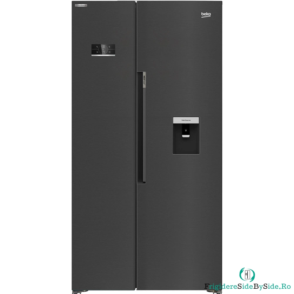 Side by Side Beko GN163240ZXBRN, 576 l, NeoFrost Dual Cooling, ProSmart Inverter, Display touch control, Harvest Fresh, EverFresh+, Clasa E, H 179 cm, Argintiu inchis