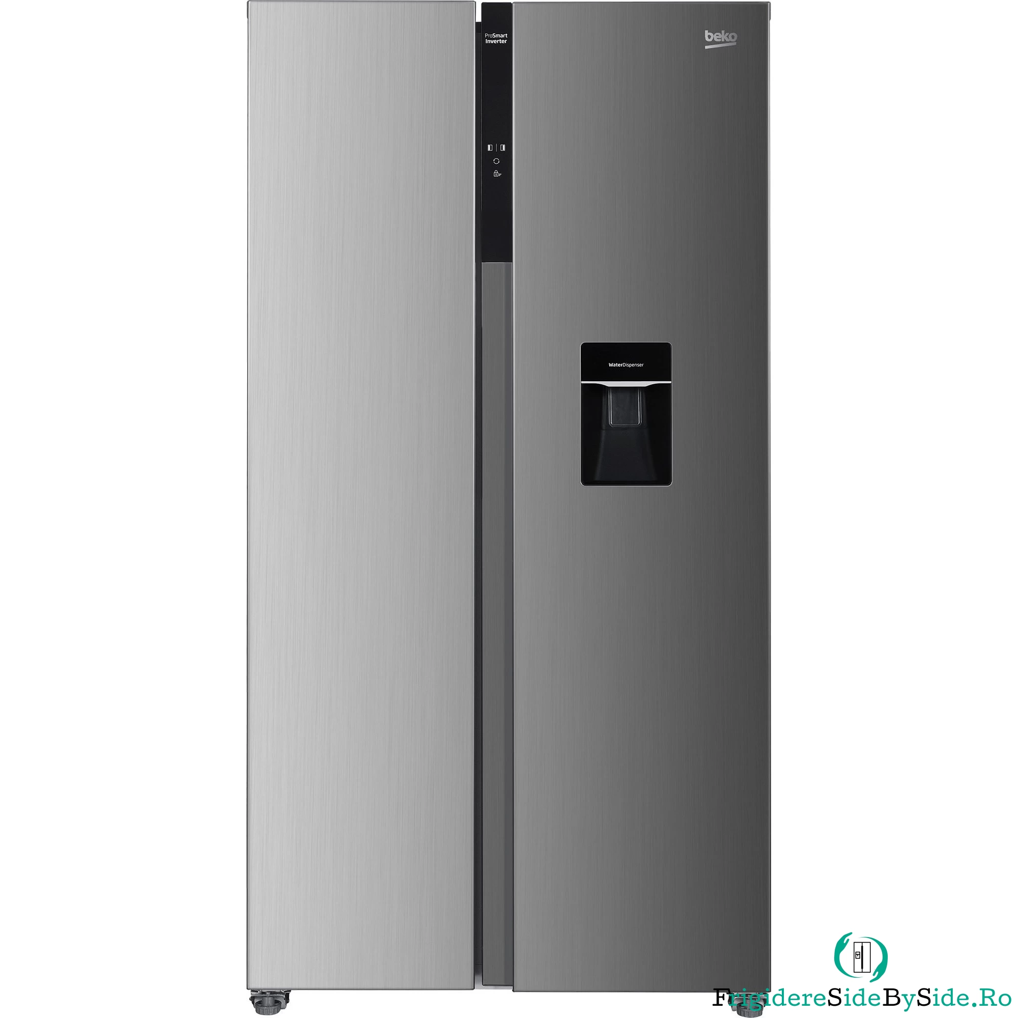 Side by side Beko GNO5322WDXPN, 532 l, No Frost, Safety Glass, Functie vacanta, Iluminare LED, Culoare Inox, Clasa E