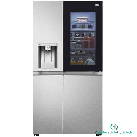 LG Side by side LG GSXV91MBAE, Capacitate 635 l, No Frost, InstaView Door-in-Door, Dozator UVnano, Clasa E, H 179 cm, Inox
