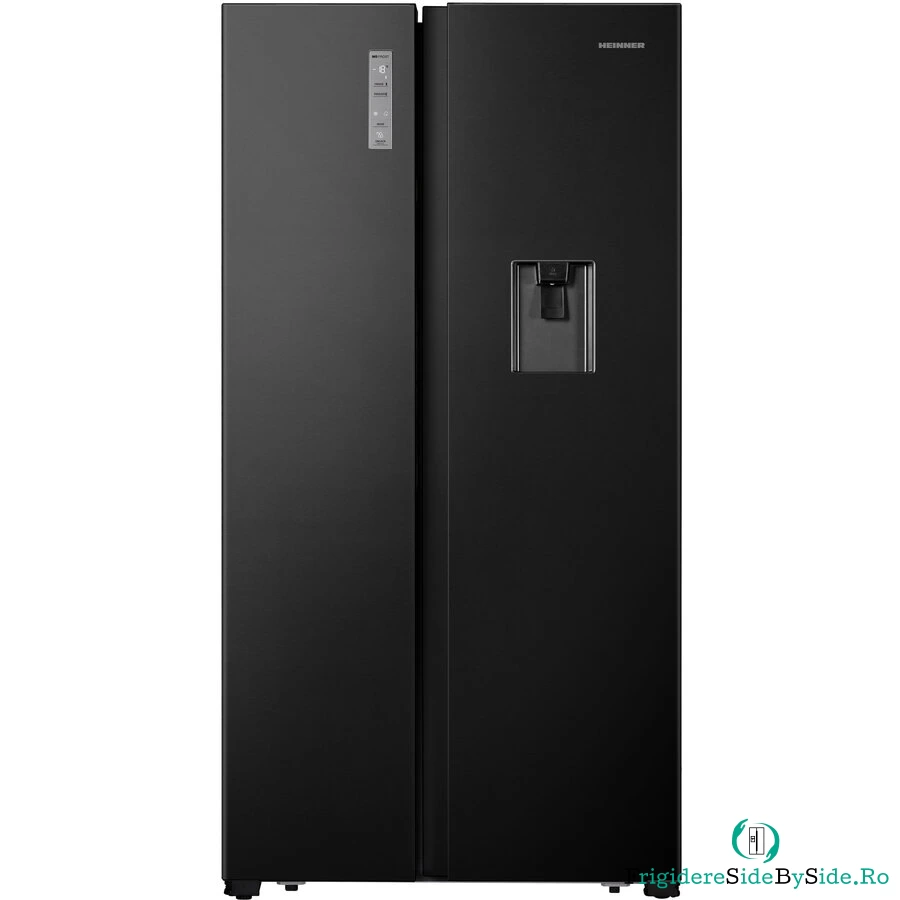 HEINNER Side by side Heinner HSBS-HS519NFBKWDE++, 519 l, Full No Frost, Clasa E, Dozator de apa, Display touch, Alarma usa deschisa, H 1786 cm, Negru